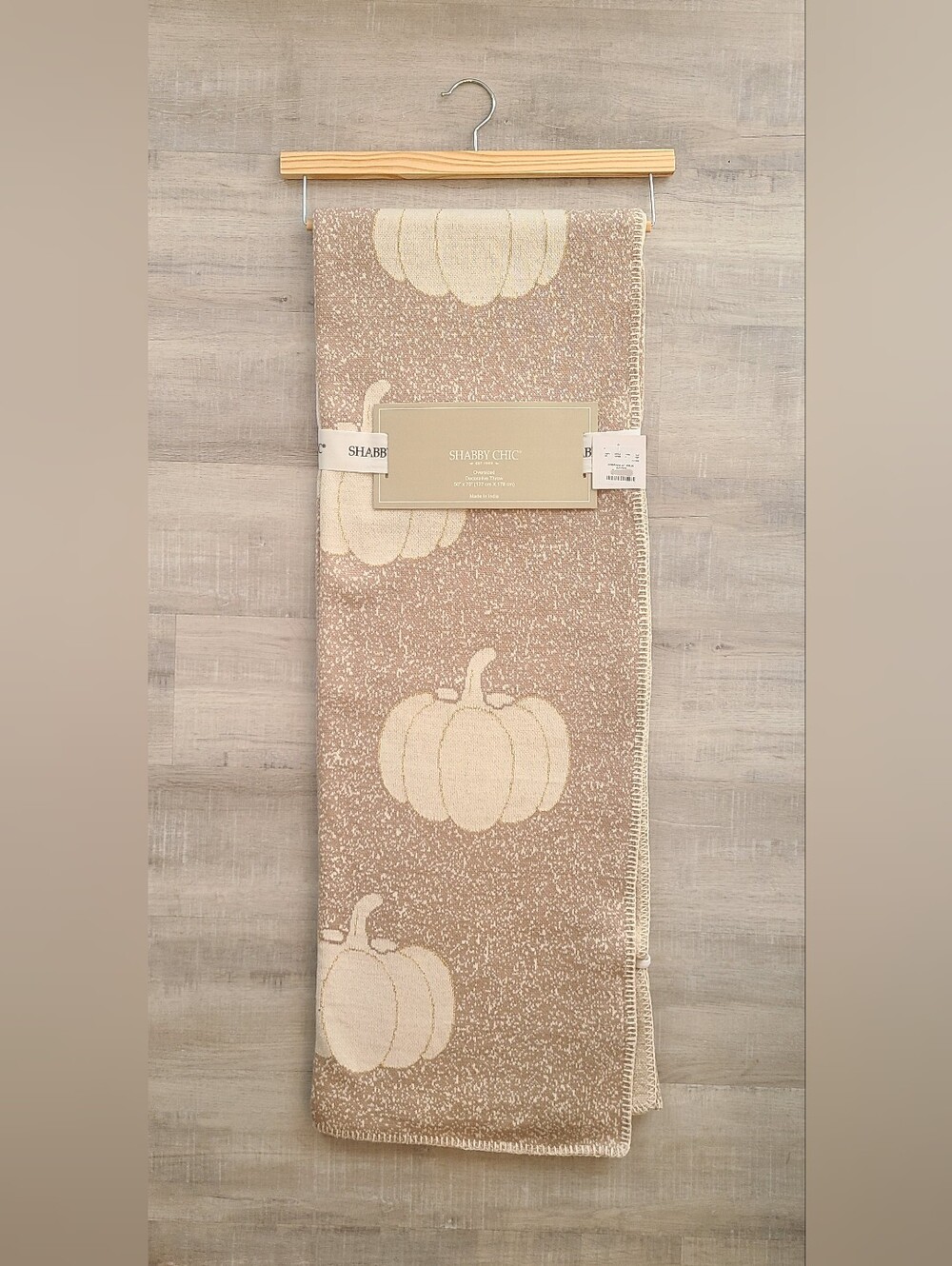 Shabby Chic Neutral Pumpkin Fall Throw Blanket